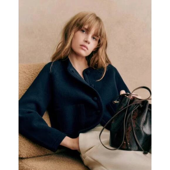 Sezane Jackets & Blazers - SEZANE Auguste Coat Wool Blend French Braid Navy Blue Sz XXXL $235 {246}